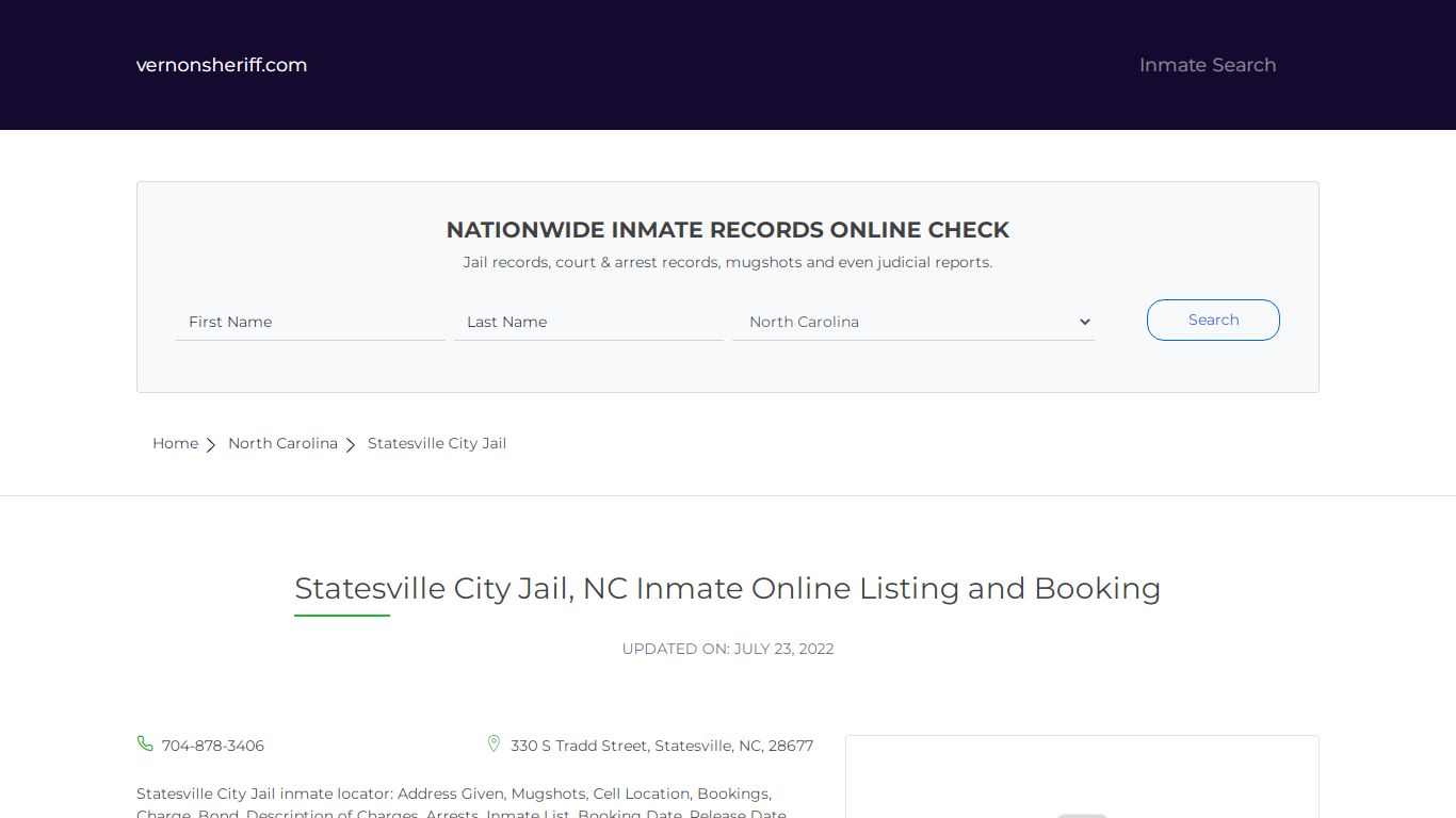 Statesville City Jail, NC Inmate Online Listing and Booking